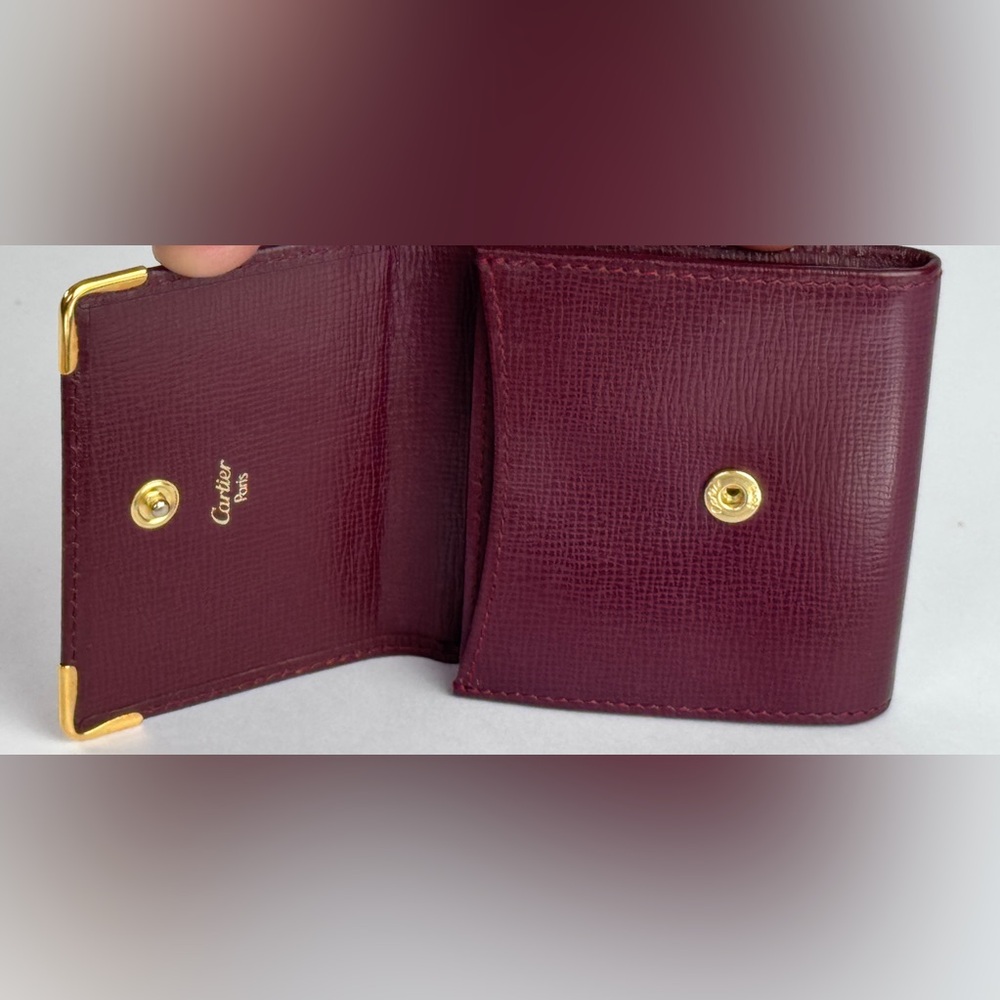 Cartier Vintage Bordeaux Leather Coin Pouch Wallet Gold Corners EUC - Picture 7 of 9